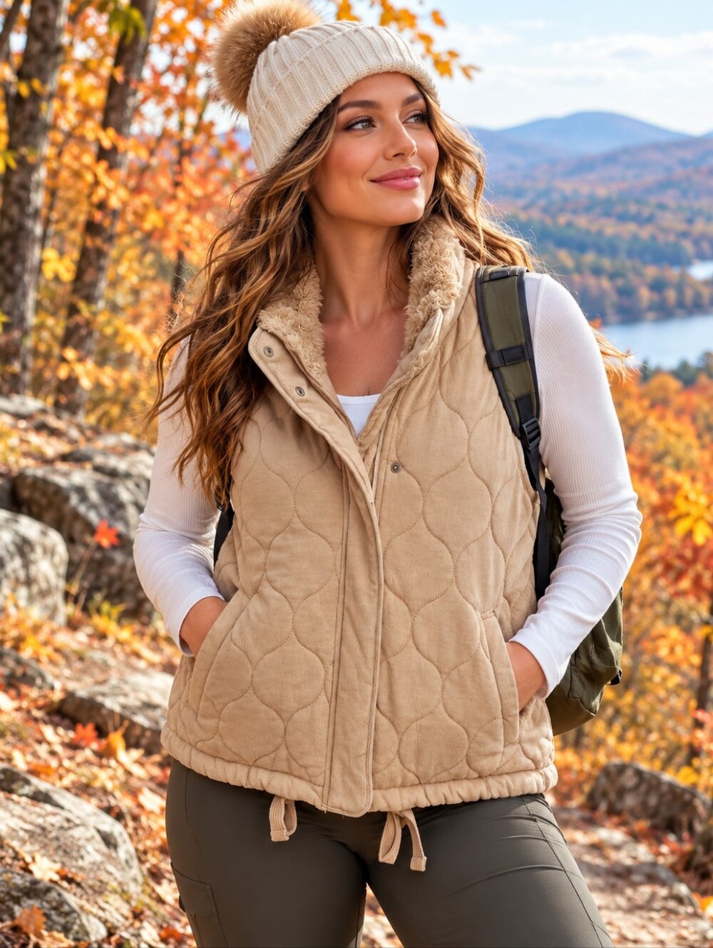Calia Carrie Underwood womens camel tan quilted vest fleece collar small NEW NWT